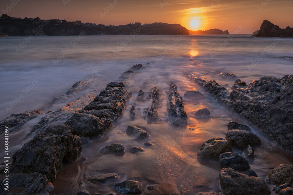 Obraz premium Sunset in the Portio Beach. Liencres. Cantabria. Spain.