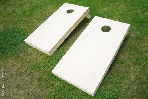 Wooden Cornhole Boards on Grass