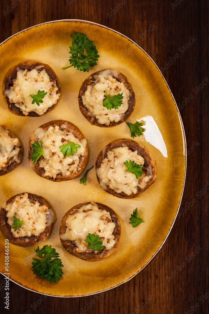 Stuffed Mushrooms with Breadcrumbs and Cheese. Selective focus. Stuffed Mushrooms with Breadcrumbs and Cheese. Selective focus.