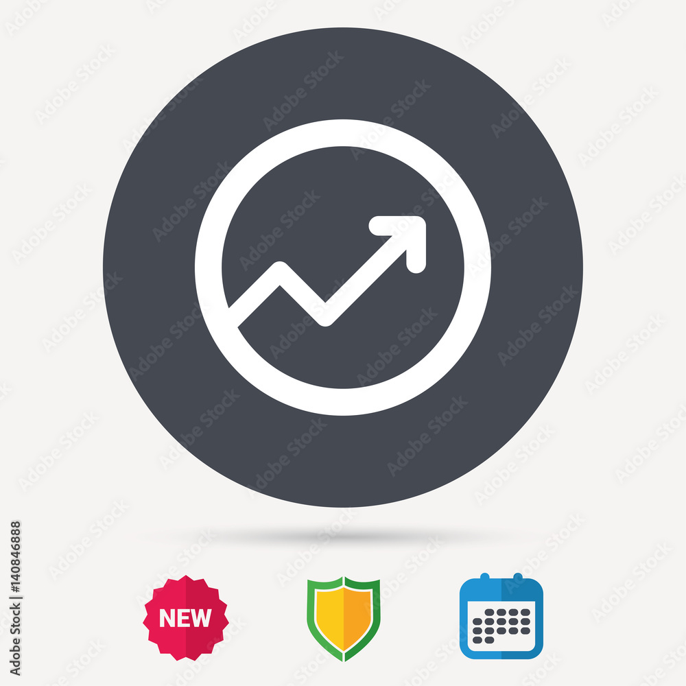 Growing graph icon. Business analytics chart symbol. Calendar, shield protection and new tag signs. Colored flat web icons. Vector Growing graph icon. Business analytics chart symbol. Calendar, shield protection and new tag signs. Colored flat web icons. Vector