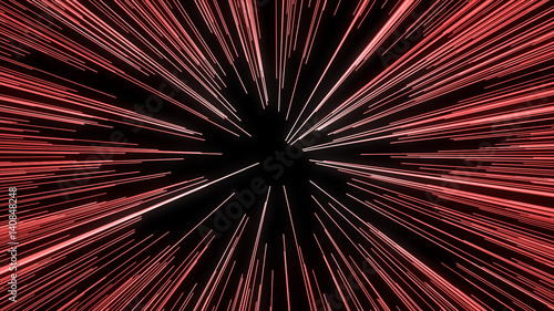 Abstract of warp or hyperspace motion in red star trail. Exploding and expanding movement