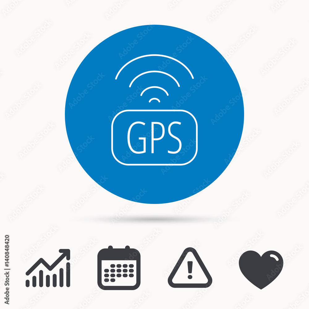 GPS navigation icon. Map positioning sign. Wireless signal symbol. Calendar, attention sign and growth chart. Button with web icon. Vector GPS navigation icon. Map positioning sign. Wireless signal symbol. Calendar, attention sign and growth chart. Button with web icon. Vector