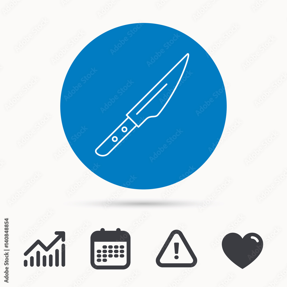 Kitchen knife icon. Chef tool sign. Calendar, attention sign and growth chart. Button with web icon. Vector Kitchen knife icon. Chef tool sign. Calendar, attention sign and growth chart. Button with web icon. Vector