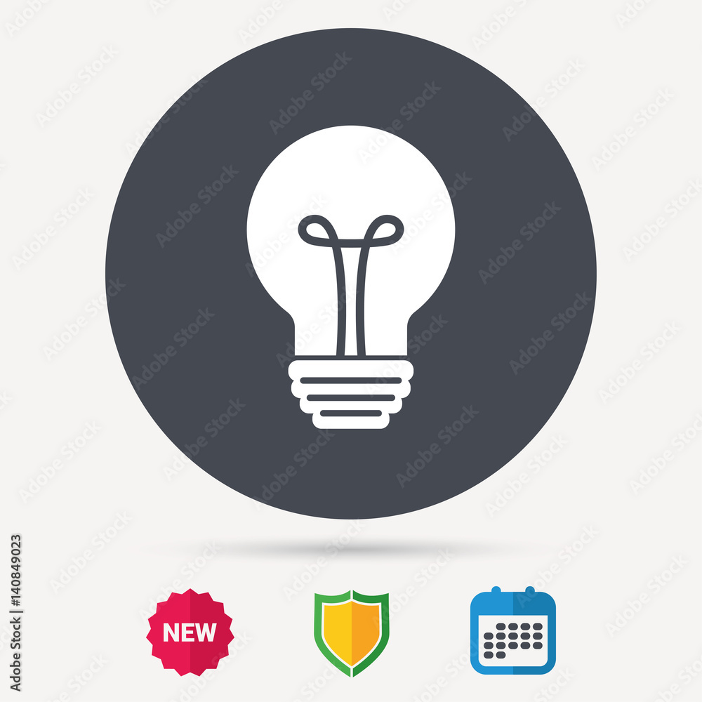 Light bulb icon. Lamp sign. Illumination technology symbol. Calendar, shield protection and new tag signs. Colored flat web icons. Vector Light bulb icon. Lamp sign. Illumination technology symbol. Calendar, shield protection and new tag signs. Colored flat web icons. Vector