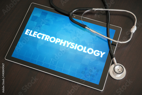 Electrophysiology (cardiology related) diagnosis medical concept on tablet screen with stethoscope