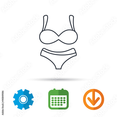 Lingerie icon. Women underwear sign. Calendar, cogwheel and download arrow signs. Colored flat web icons. Vector