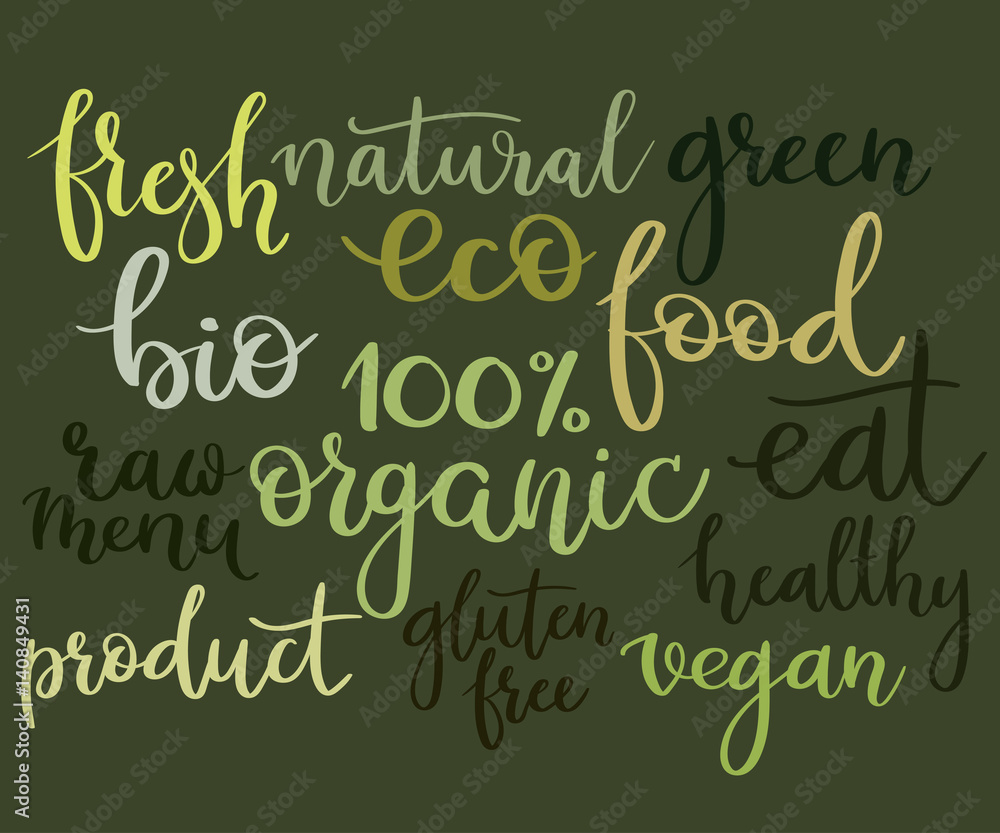 Hand lettering set: natural, vegan, organic, eco, bio, menu, gluten Hand lettering set: natural, vegan, organic, eco, bio, menu, gluten