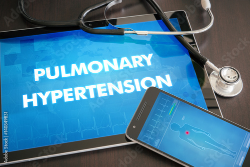 Pulmonary hypertension (heart disorder) diagnosis medical concept on tablet screen with stethoscope photo