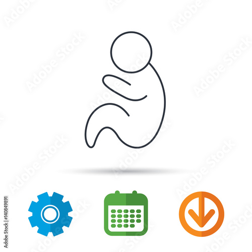 Baby infant icon. Pediatrics sign. Newborn child symbol. Calendar, cogwheel and download arrow signs. Colored flat web icons. Vector