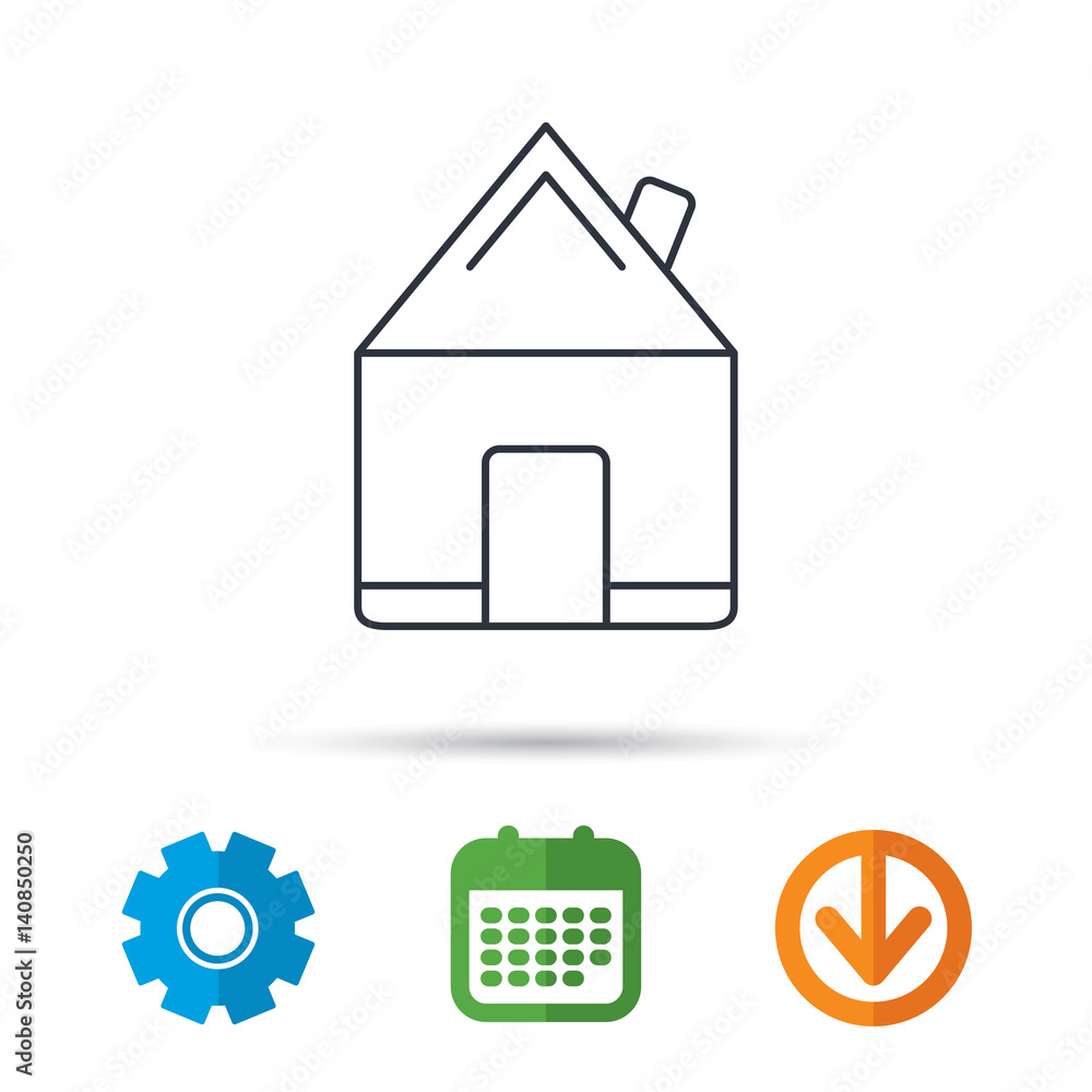Real estate icon. House building sign. Real-estate property symbol. Calendar, cogwheel and download arrow signs. Colored flat web icons. Vector Real estate icon. House building sign. Real-estate property symbol. Calendar, cogwheel and download arrow signs. Colored flat web icons. Vector