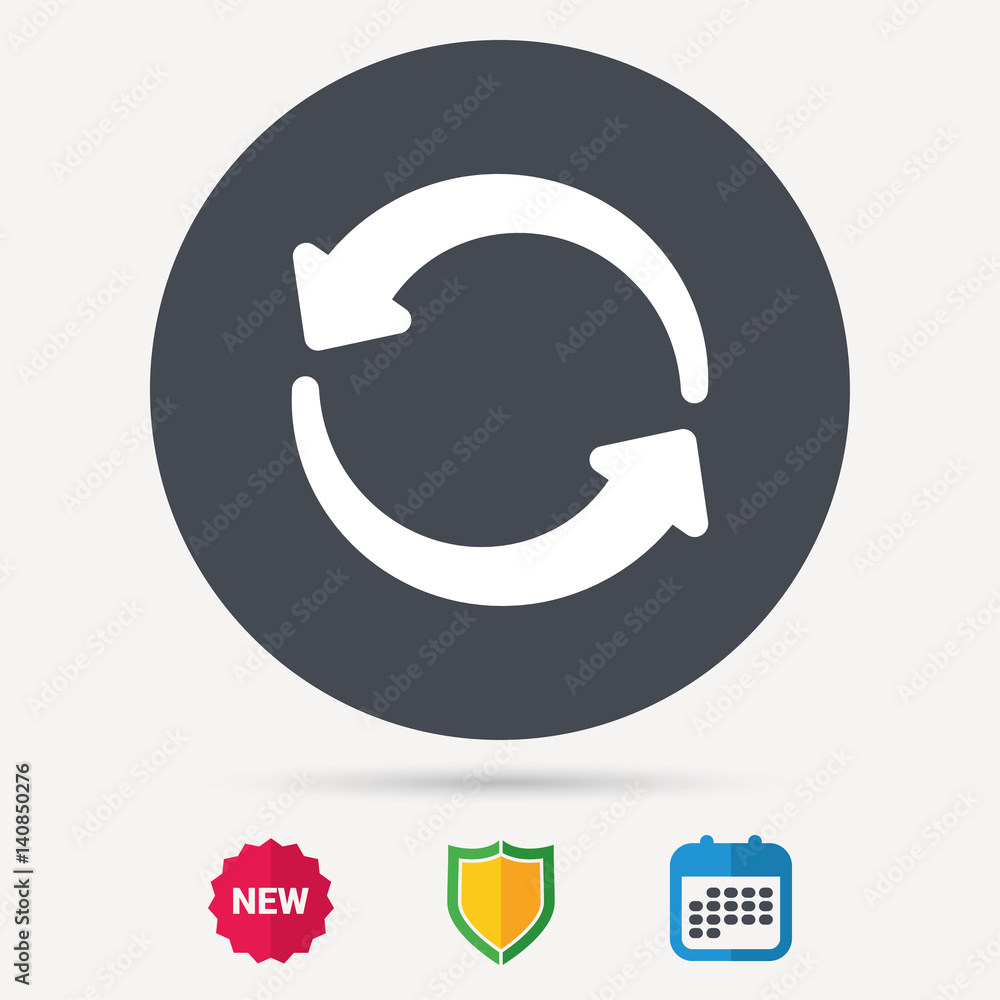 Update icon. Refresh or repeat symbol. Calendar, shield protection and new tag signs. Colored flat web icons. Vector Update icon. Refresh or repeat symbol. Calendar, shield protection and new tag signs. Colored flat web icons. Vector
