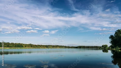Summer nature forest lake landscape, time-lapse.