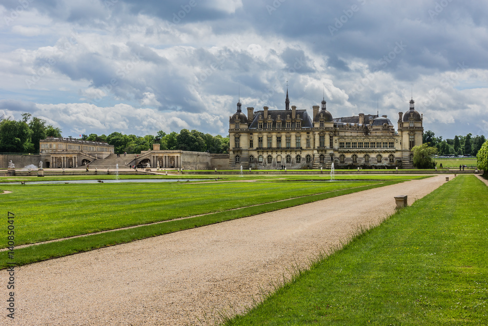 Park in famous Chateau de Chantilly. Oise, Picardie, France.