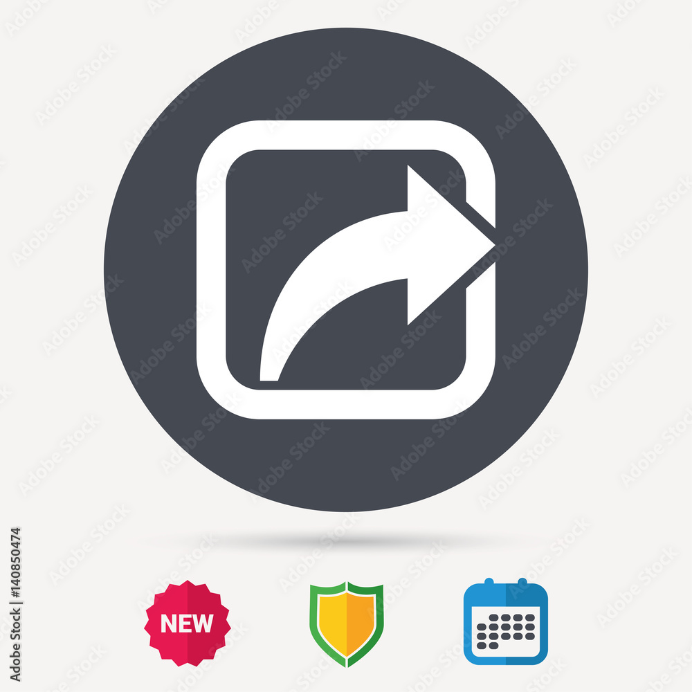 Share icon. Send social media information symbol. Calendar, shield protection and new tag signs. Colored flat web icons. Vector Share icon. Send social media information symbol. Calendar, shield protection and new tag signs. Colored flat web icons. Vector