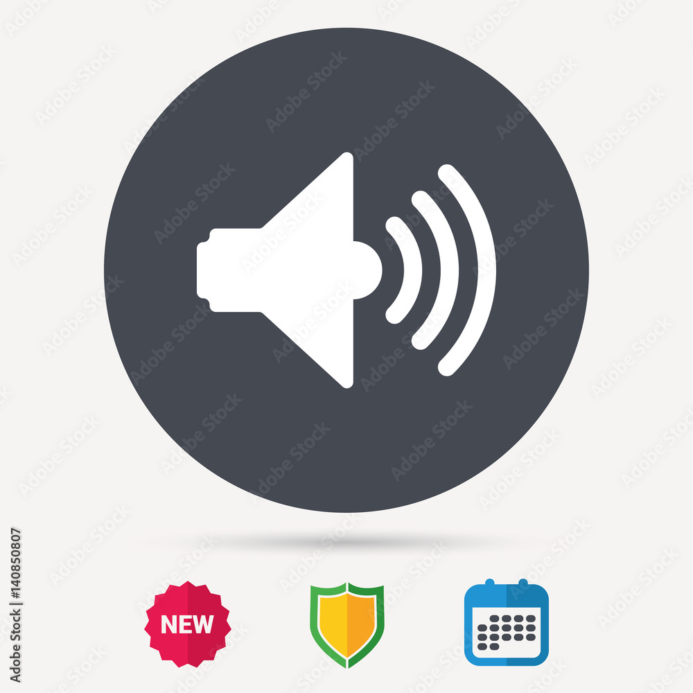 Sound icon. Music dynamic symbol. Calendar, shield protection and new tag signs. Colored flat web icons. Vector Sound icon. Music dynamic symbol. Calendar, shield protection and new tag signs. Colored flat web icons. Vector