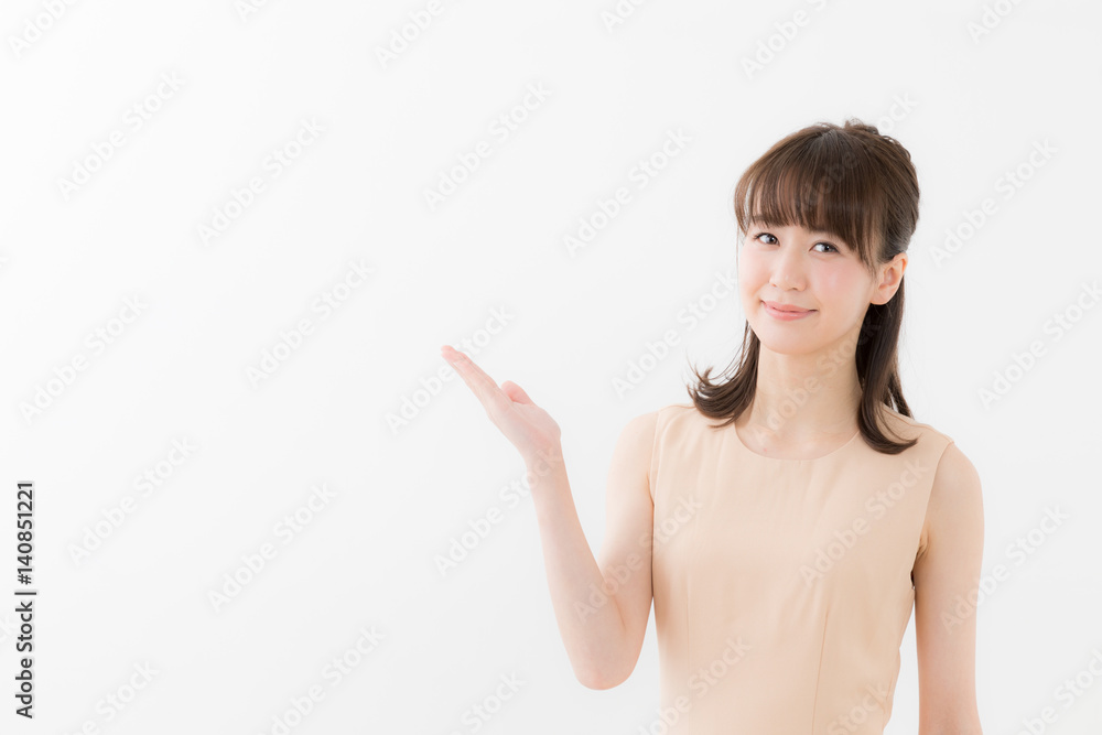 portrait of attractive asian woman showing isolated on white background portrait of attractive asian woman showing isolated on white background