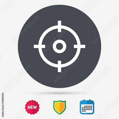 Target icon. Crosshair aim symbol. Calendar, shield protection and new tag signs. Colored flat web icons. Vector