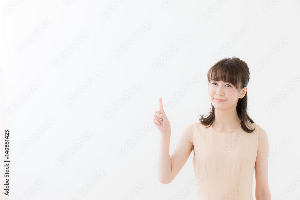 portrait of attractive asian woman showing isolated on white background portrait of attractive asian woman showing isolated on white background