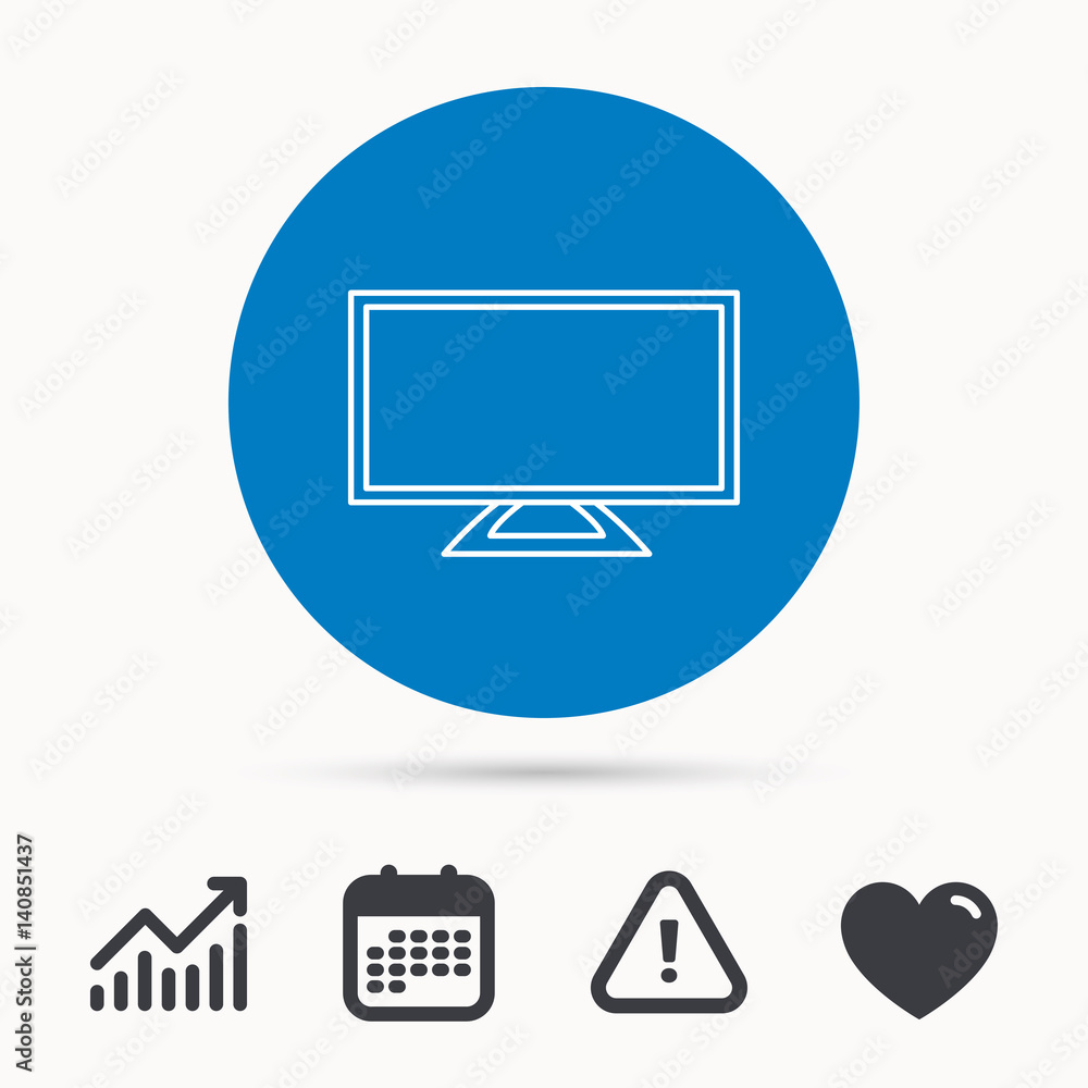 Lcd tv icon. Led monitor sign. Widescreen display symbol. Calendar, attention sign and growth chart. Button with web icon. Vector Lcd tv icon. Led monitor sign. Widescreen display symbol. Calendar, attention sign and growth chart. Button with web icon. Vector