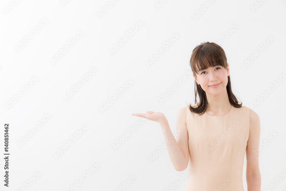 portrait of attractive asian woman showing isolated on white background portrait of attractive asian woman showing isolated on white background
