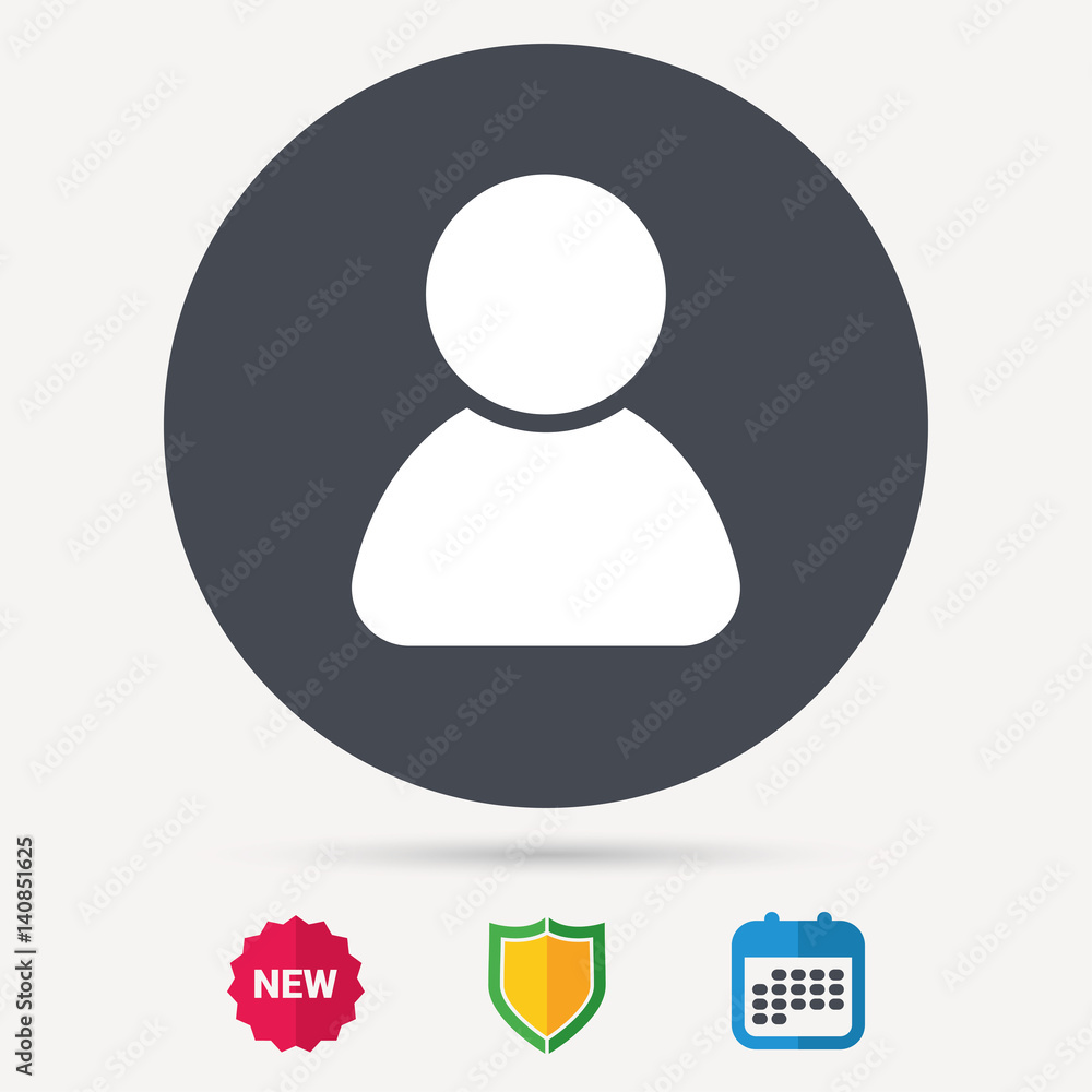 User icon. Human person symbol. Avatar login sign. Calendar, shield protection and new tag signs. Colored flat web icons. Vector User icon. Human person symbol. Avatar login sign. Calendar, shield protection and new tag signs. Colored flat web icons. Vector