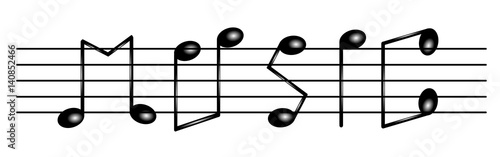 Testo "Music" scritto con note musicali