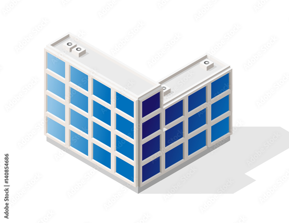 Isometric High Quality City Element with 45 Degrees Shadows on White Background . Residential Isometric High Quality City Element with 45 Degrees Shadows on White Background . Residential