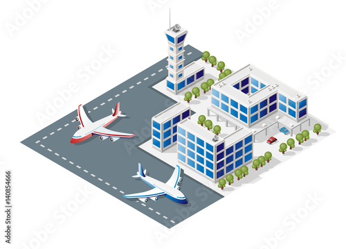 Isometric High Quality City Element with 45 Degrees Shadows on White Background . Airport