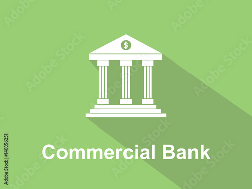 commercial bank white text with bank office building illustration and green background