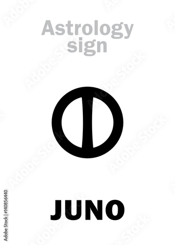 Astrology Alphabet: JUNO, asteroid / hypothetical destroyed planet (beside Jupiter, now Asteroids belt). Hieroglyphics character sign (single symbol).