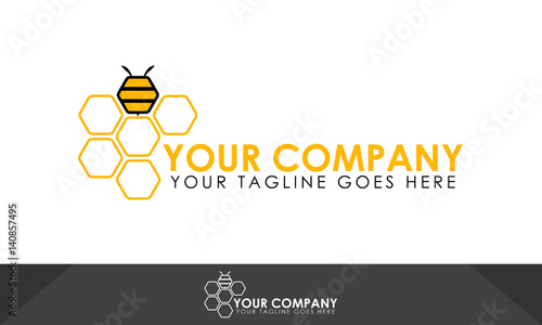 Honey bee logo with hexagon honeycomb design for business identity