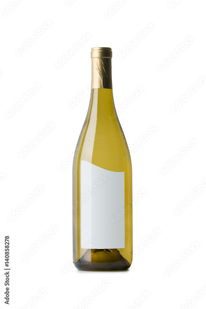 White Wine on White Background with Blank Label