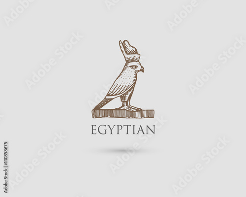 Egyptian pharaon logo with symbol of ancient civilization vintage, engraved hand drawn in sketch or wood cut style, old looking retro
