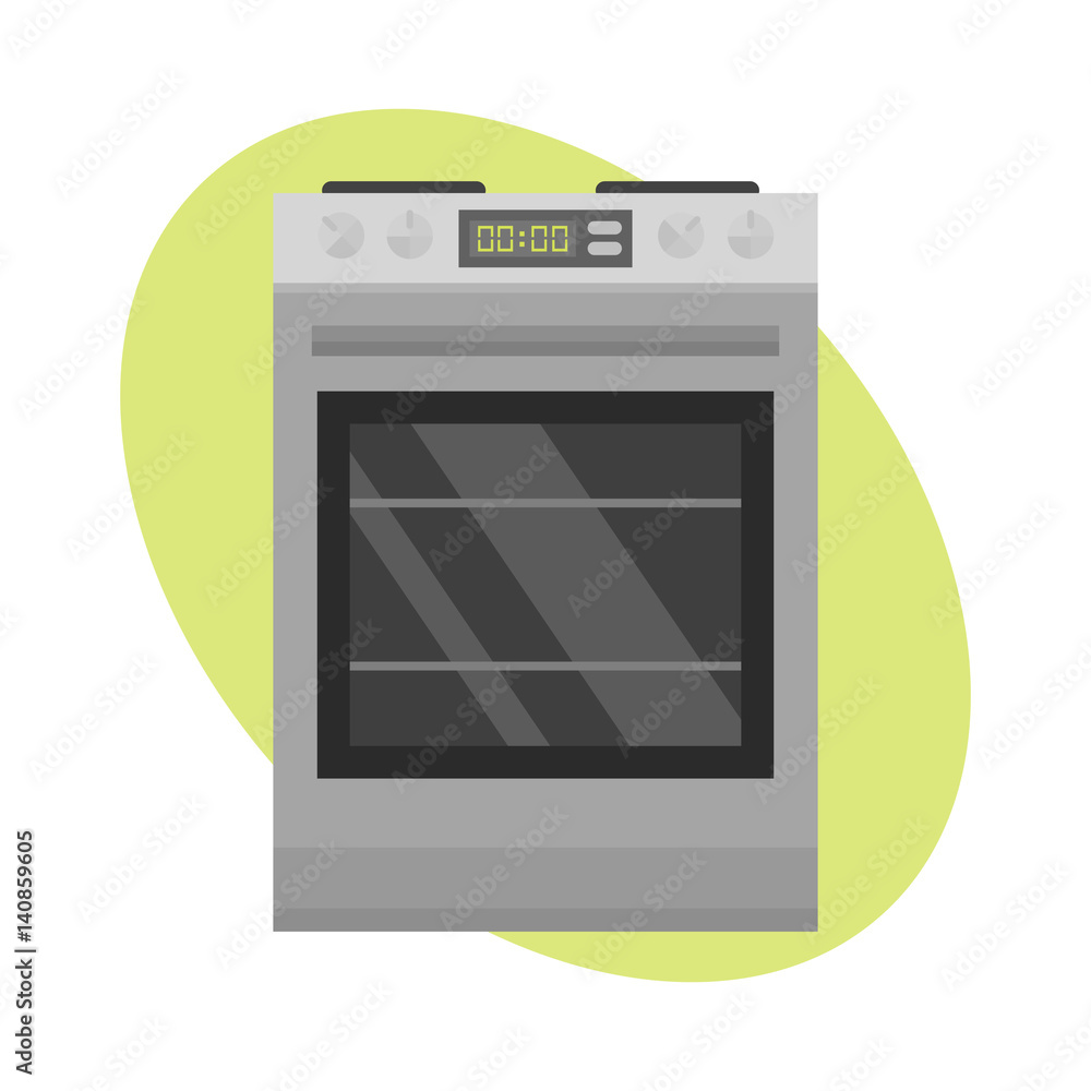 Fototapeta premium Stainless gas cooker with oven industrial metallic cuisine steel kitchenware and household utensil cook appliance vector illustration.