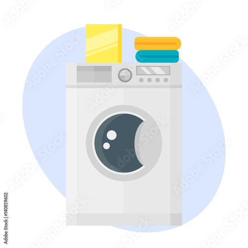 Washing machine dry hygiene housework domestic single clean equipment household appliance electrical metal technology vector illustration.