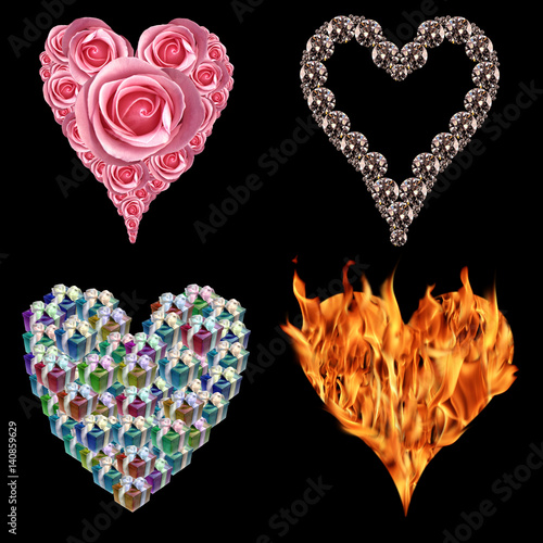 an image of several Heart shapes on black background  