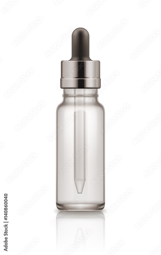 Vector realistic blank template of plastic bottle with dropper for organic aromatic essential oil. Mock-up of package. Empty and clean 3d white plastic container for liquid, essence. Vector realistic blank template of plastic bottle with dropper for organic aromatic essential oil. Mock-up of package. Empty and clean 3d white plastic container for liquid, essence.