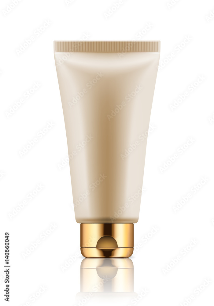 Vector blank template. Empty and clean tube with cap for cosmetic cream or body lotion. Realistic 3d white plastic container for care face and beauty skin or medical gel. Mock-up of package. Vector blank template. Empty and clean tube with cap for cosmetic cream or body lotion. Realistic 3d white plastic container for care face and beauty skin or medical gel. Mock-up of package.