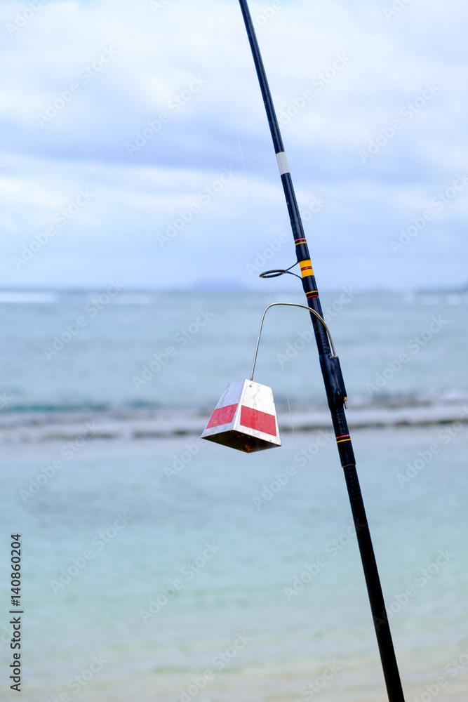 Saltwater Fishing Pole and Ocean Stock Photo