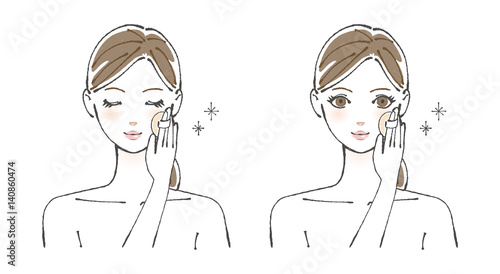 フェイスパウダー塗る30代前後の女性