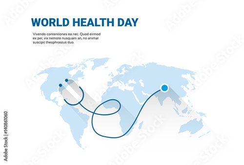 Earth Planet Stethoscope Health World Day Global Holiday Banner With Copy Space Flat Vector Illustration