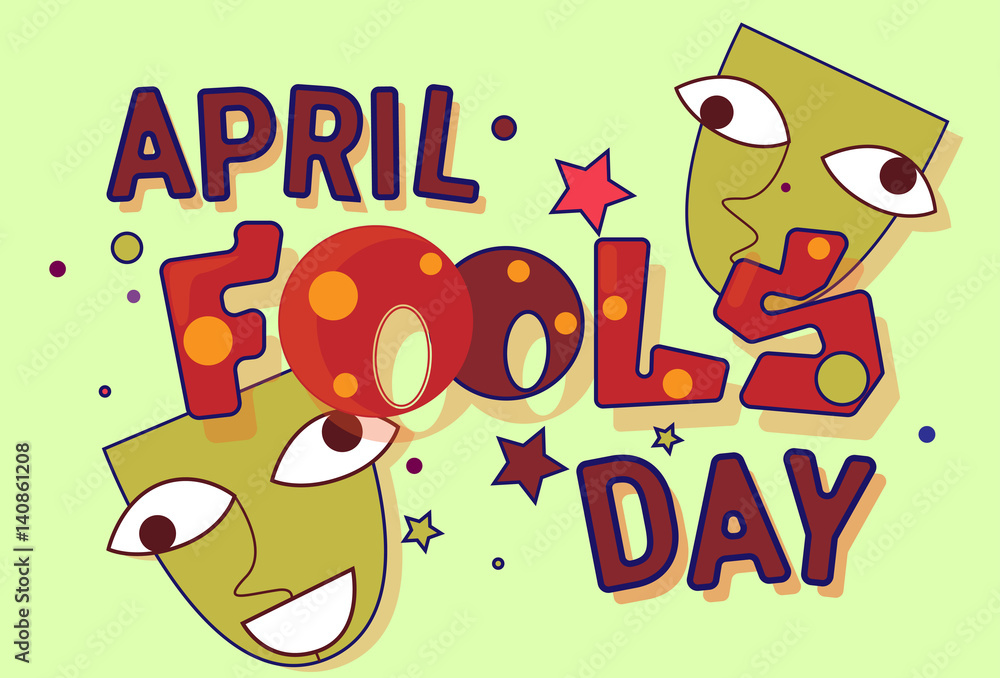 Fototapeta premium First April Fool Day Happy Holiday Greeting Card Flat Vector Illustration