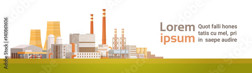 Factory Building Nature Pollution Plant Pipe Waste Banner Flat Vector Illustration