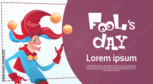First April Fool Day Happy Holiday Greeting Card Flat Vector Illustration