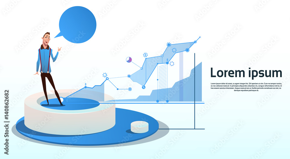 Businessman Visualization Analysis Finance Graph Financial Business Chart Copy Space Flat Vector Illustration Businessman Visualization Analysis Finance Graph Financial Business Chart Copy Space Flat Vector Illustration