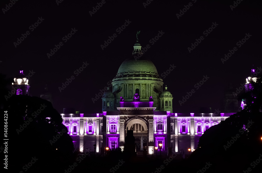  Victoria Memorial Hall, Kolkata, India in a night. The building is located at the heart of city Kolkata.For other memorials to Queen Victoria and is now a museum. It was built between 1906 and 1921.