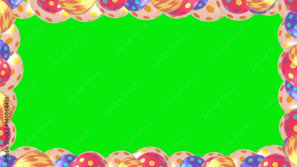 3D seamless looping Easter eggs and green screen. Beautiful cartoon style decorative frame and border. Multiple textures and patterns. Green chroma key background. Happy Holidays celebration. Part 1 3D seamless looping Easter eggs and green screen. Beautiful cartoon style decorative frame and border. Multiple textures and patterns. Green chroma key background. Happy Holidays celebration. Part 1