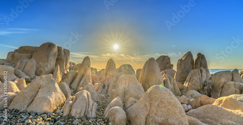 Stones covered with sunstars welcomes dawn beautiful new day