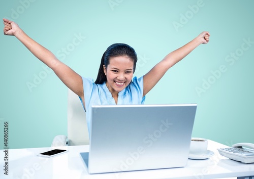Excited woman looking at laptop © vectorfusionart