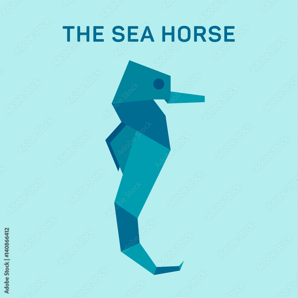 Seahorse Origami Vector Illustration Flat Trend